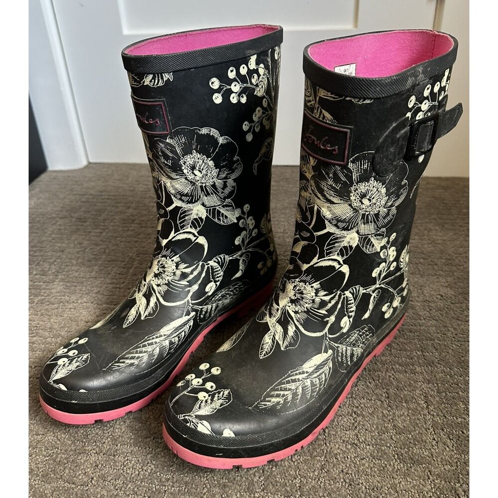 Joules Molly Welly Rain Boots Sz 9 Botanical Print Waterproof Outdoor Gorpcore